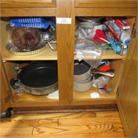 Cabinet lot~Large knives, cookware & more