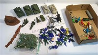 Vintage toy army men and related accessories