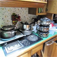 HUGE kitchen lot~spice rack, cast iron & stainless