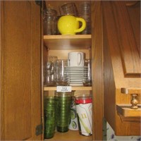 Contents of 2 Kitchen cabinets china, glassware+