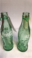 2 - Coca-Cola Bottles Green with White Lettering