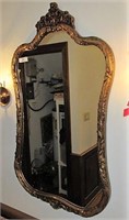 Ornate gesso framed bevel glass wall mirror