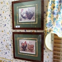 Pair of Rooster & Hen chicken prints