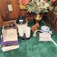 Crock Jug, brass vase, inkwell, decoratives, etc