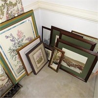 Framed art lot~botanicals, old world scenes & more