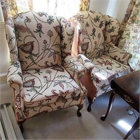 Pair Crewel work Williamsburg wing back chairs