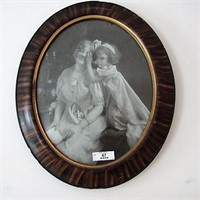 Antique print of mother & daughter in period frame