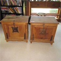 Pair of Pine Stands with primitive iron hardware