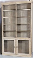 DISTRESSED WOOD BOOKCASE WITH DOUBLE GRILL DOORS