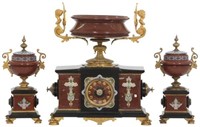 3 Pc. Bronze & Chempleve Mounted Mantle Clock