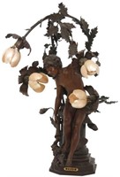 Figural Eros Lamp with Mother of Pearl Shades
