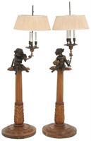 Pr. Bronze Mounted Turned Walnut Floor Lamps