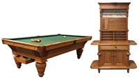 Oak Brunswick Pool Table w/ Cue Rack