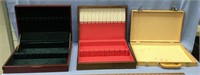 Lot of 3 wooden boxes, 2 are velvet lined for silv