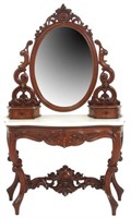 Rococo Carved Walnut Marble Top Vanity