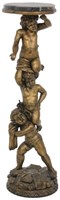 Gilt Carved Marble Top Figural Putti Pedestal