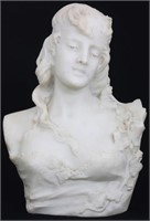 Carved Alabaster Bust of a Young Woman