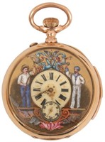 E. Mathey 14K Animated Repeater Pocket Watch