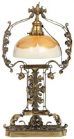 Steuben Pulled Feather and Bronze Desk Lamp