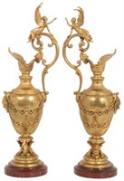 Pr. Pierced Decorated Gilt Bronze Ewers