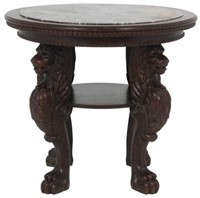 28 in. Oak Winged Griffin Marble Top Table