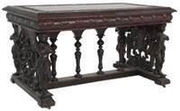 Figural Carved Mahogany Library Table