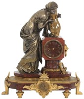 French Marble & Bronze Mantle Clock