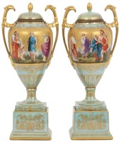 Pr. Royal Vienna Covered Porcelain Urns