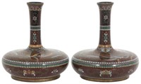 Pr. Exceptional Cloisonne Goldstone Vases