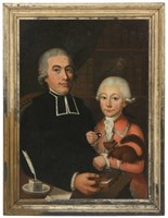 Folk Art O/C Portrait of Man And Child