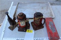 3 Hydraulic Jacks, Sm red tin box