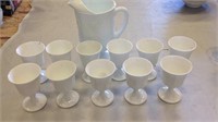 Milk Glass, 11 Goblets, and a Pitcher, Grape