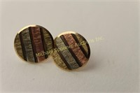 PAIR OF 10K TRICOLOUR GOLD ROUND PIERCED EARRINGS