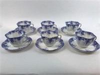 SIX SHELLEY DAINTY BLUE TEA CUPS AND SAUCERS