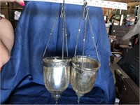 2 Hanging Mercury Glass Candle Holders