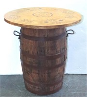 Small Oak Barrel End Table Wood Inlay Design Top