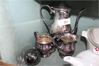 SILVERPLATED COFFEE POT WITH SUGAR AND CREAMER
