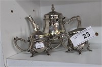 SILVERPLATED TEAPOT WITH LIDDED SUGAR AND CREAMER