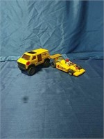 Buddy L Pennzoil race team van and Indy car with