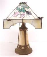 Antique Slag Glass Lamp & Leaded Glass Shade