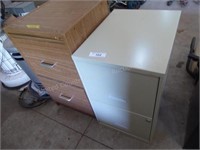 1 wood & 1 metal two drawer file cabinets