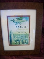 Framed and matted Braniff Airline Ad