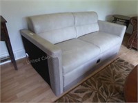 Grey leather couch - hide-a-bed