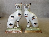 Pair of Antique Porcelain Staffordshire Cats