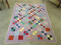 Antique Hand Sewn Lilac Checkerboard Quilt