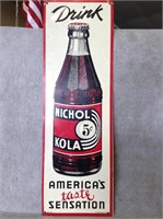 1936 NOS Nichol Cola Embossed Metal Sign