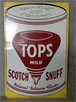ca. 1930's Tops Mild Scotch Snuff Metal Sign