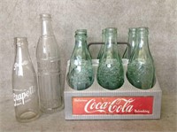 Vintage Metal Coca Cola Metal 6-Pak & Bottles