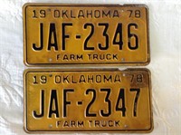 Set of Sequential 1978 Oklahoma License Plates