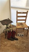 Leather Bottom Chair, Boots & Bent Wood Table